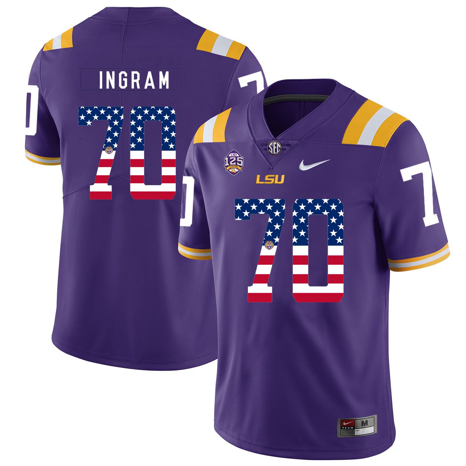 Men LSU Tigers 70 Ingram Purple Flag Customized NCAA Jerseys